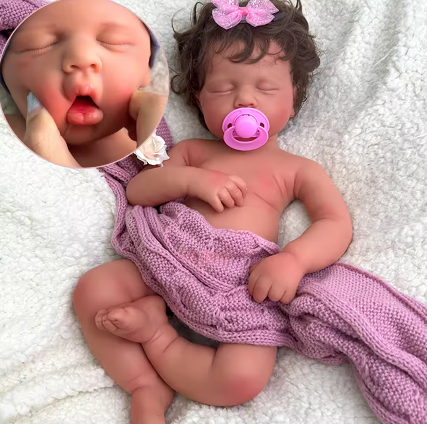 Aria – 20-Inch (50 cm) Full Silicone Reborn Baby Doll with Rooted Dark Hair & Open Mouth