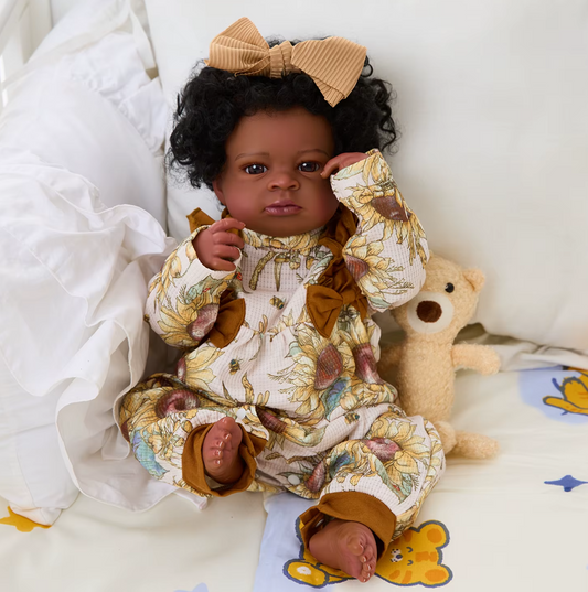 Lanny - 20-Inch African American Reborn Doll with Black Skin and Hand-Rooted Hair