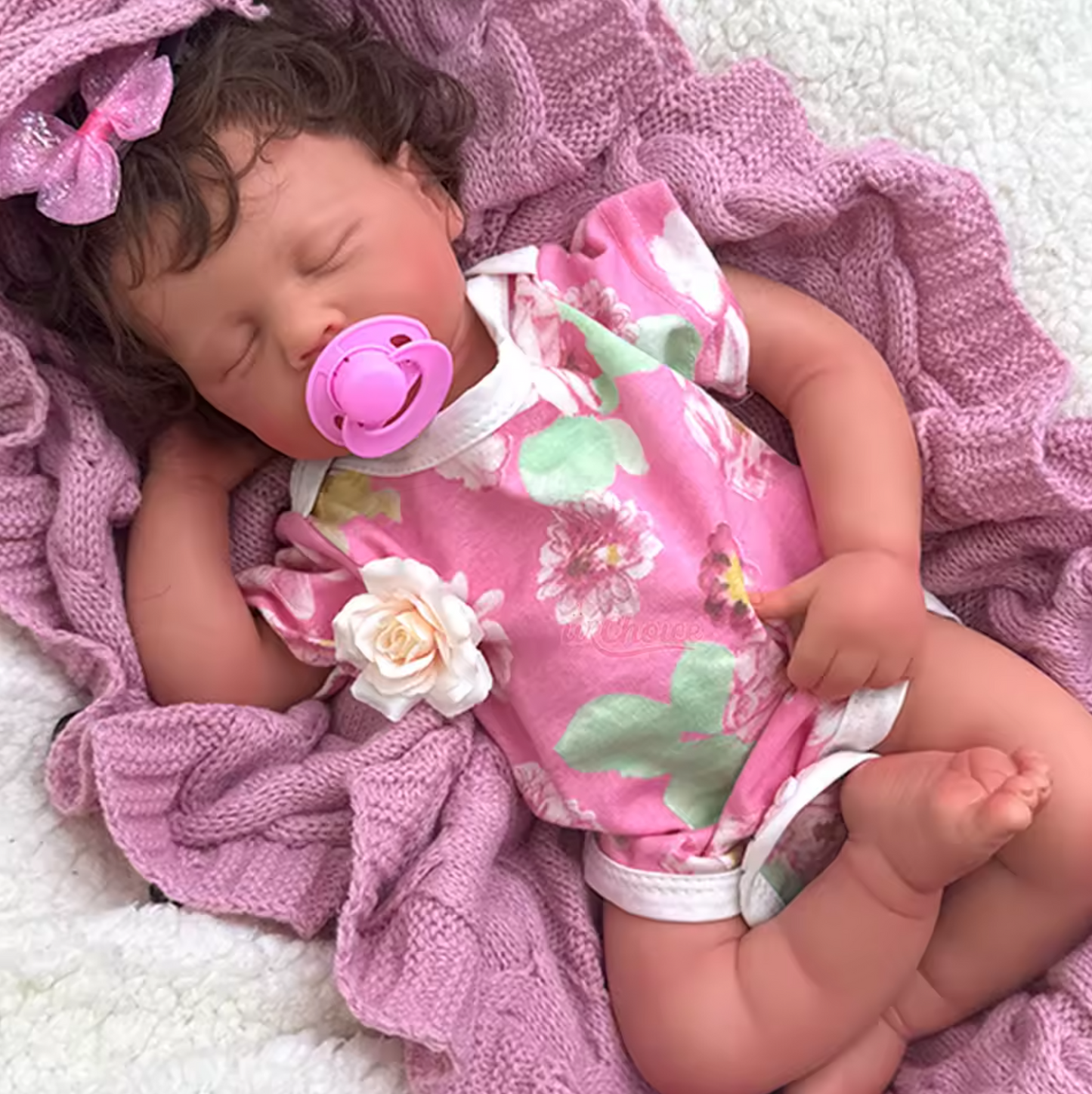 Aria – 20-Inch (50 cm) Full Silicone Reborn Baby Doll with Rooted Dark Hair & Open Mouth