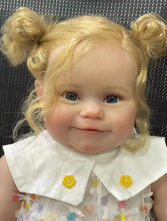 Silicone Reborn Baby Girl Doll Charlotte - 60cm Artistic Masterpiece with Blonde Long Curly Hair and 3D Painted Skin