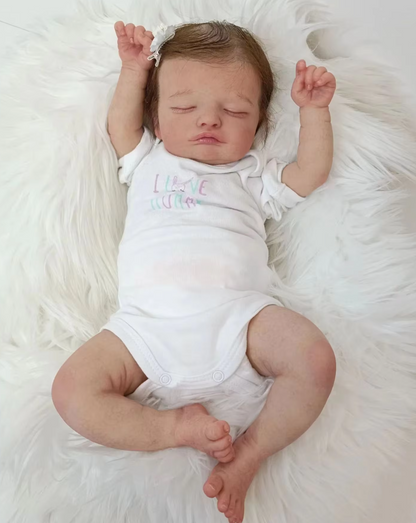 Sleeping Reborn Baby Doll Girl Rosalie with Brown Hair - 20-Inch Handcrafted Collectible
