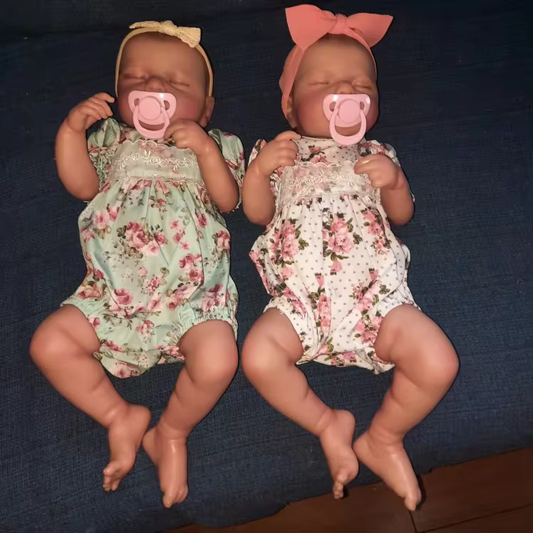 Newborn Twin Reborn Baby Dolls - LouLou Twins. 50cm Lifelike Silicone Vinyl Dolls